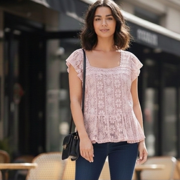 Suzy Shier Tops - Suzy Shier Pink Lace Shirt NWOT Size Medium